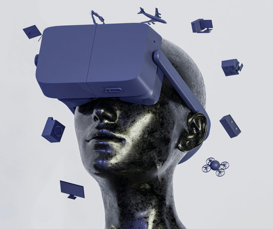 metal sculpture with VR Eye Goggles